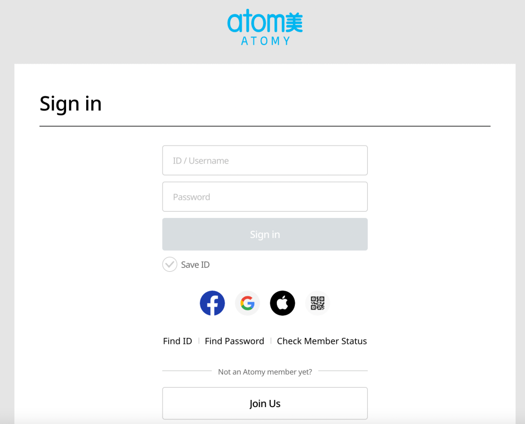 Atomy Login Page/Sign in page